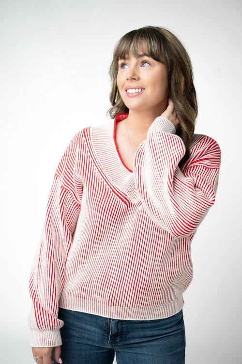 PREORDER  Michelle Mae | Candy Cane V-Neck Pullover