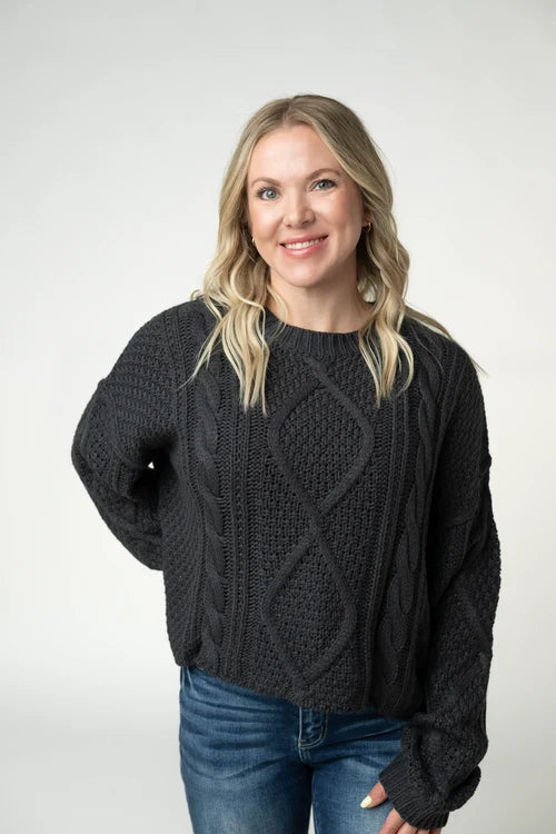 PREORDER  Michelle Mae | Cable Knit Sweater | Charcoal