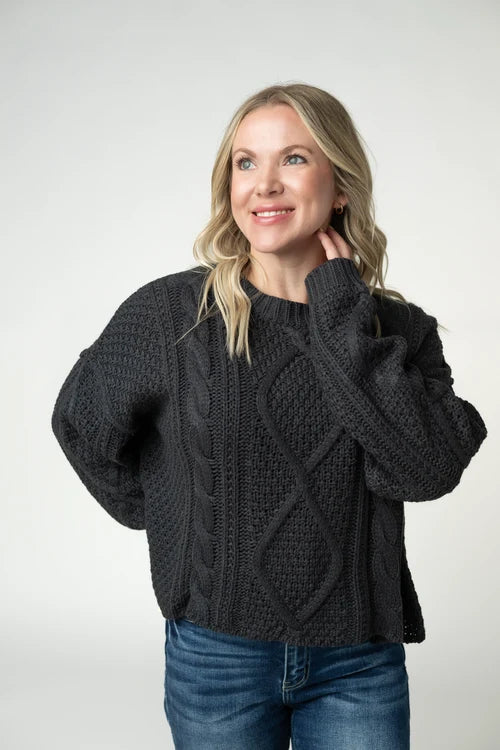 PREORDER  Michelle Mae | Cable Knit Sweater | Charcoal