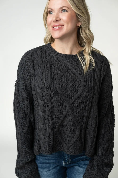 PREORDER  Michelle Mae | Cable Knit Sweater | Charcoal
