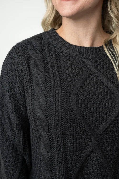 PREORDER  Michelle Mae | Cable Knit Sweater | Charcoal