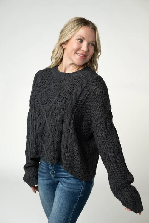 PREORDER  Michelle Mae | Cable Knit Sweater | Charcoal