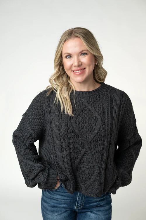 PREORDER  Michelle Mae | Cable Knit Sweater | Charcoal