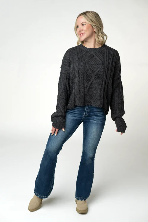 PREORDER  Michelle Mae | Cable Knit Sweater | Charcoal