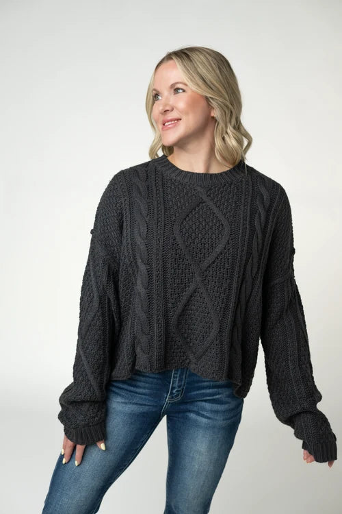PREORDER  Michelle Mae | Cable Knit Sweater | Charcoal