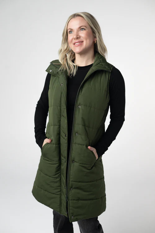 PREORDER  Michelle Mae | Harlow Long Vest | Dark Olive