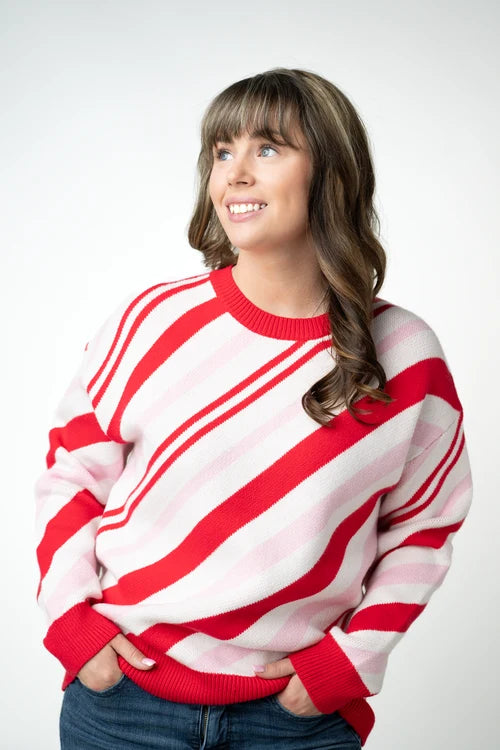 PREORDER  Michelle Mae | Candy Cane Cardigan Pullover Sweater