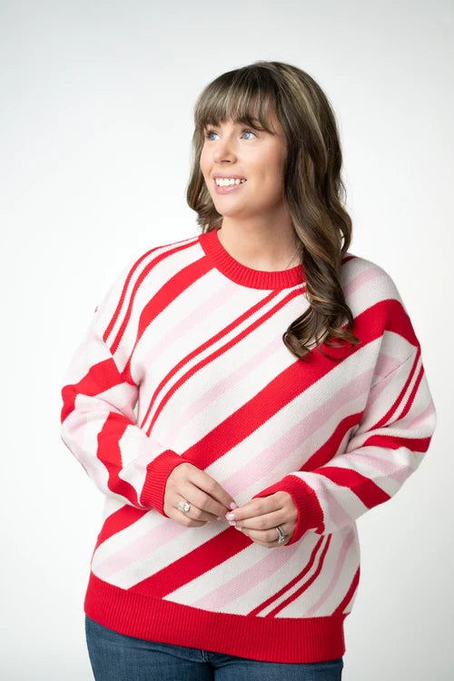 PREORDER  Michelle Mae | Candy Cane Cardigan Pullover Sweater