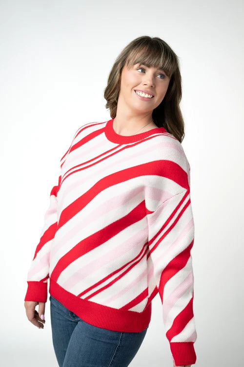 PREORDER  Michelle Mae | Candy Cane Cardigan Pullover Sweater