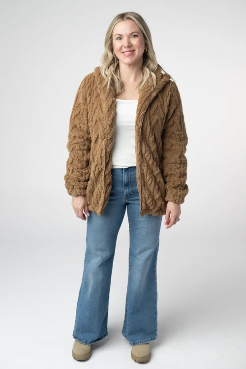 Michelle Mae | Fuzzy FullZip Sherpa Hoodie | Maple