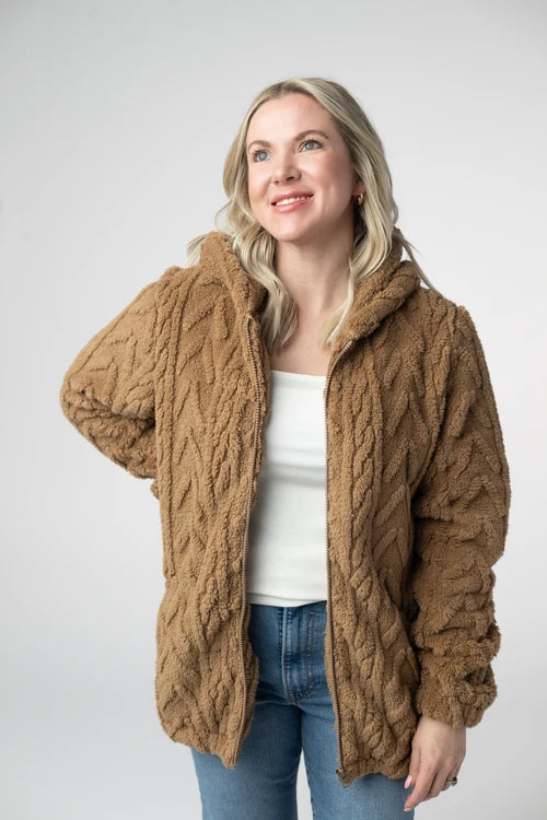 Michelle Mae | Fuzzy FullZip Sherpa Hoodie | Maple