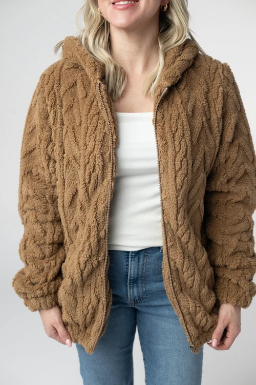 Michelle Mae | Fuzzy FullZip Sherpa Hoodie | Maple