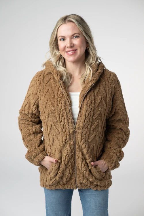 Michelle Mae | Fuzzy FullZip Sherpa Hoodie | Maple
