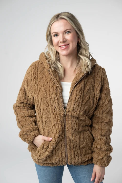 Michelle Mae | Fuzzy FullZip Sherpa Hoodie | Maple