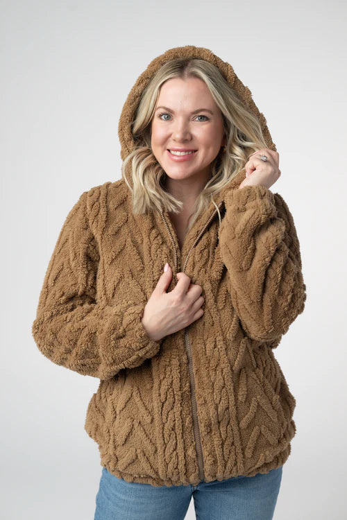 Michelle Mae | Fuzzy FullZip Sherpa Hoodie | Maple