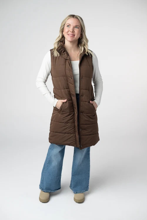 PREORDER  Michelle Mae | Harlow Long Vest | Brown