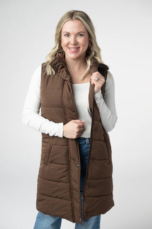 PREORDER  Michelle Mae | Harlow Long Vest | Brown