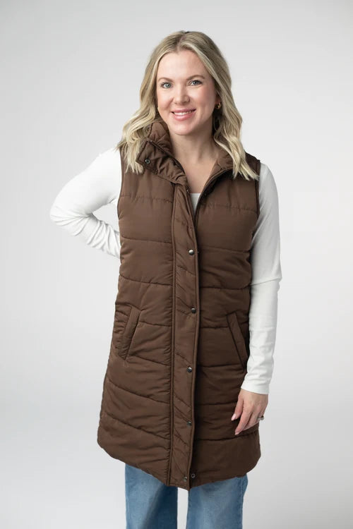 PREORDER  Michelle Mae | Harlow Long Vest | Brown