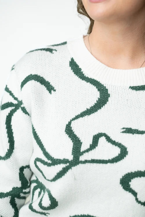 PREORDER  Michelle Mae | Ribbons Sweater | Ivory & Evergreen