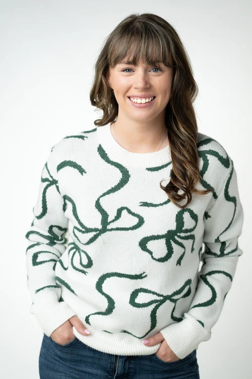 PREORDER  Michelle Mae | Ribbons Sweater | Ivory & Evergreen