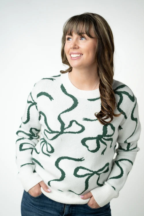 PREORDER  Michelle Mae | Ribbons Sweater | Ivory & Evergreen