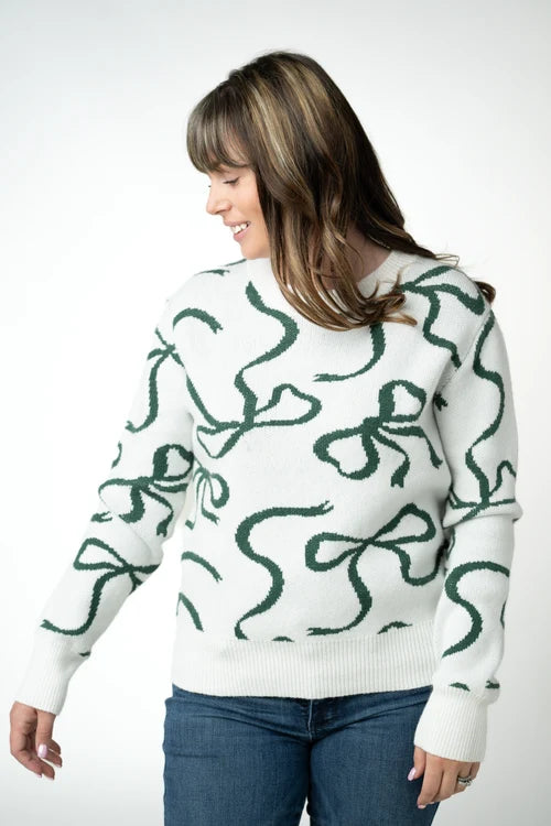 PREORDER  Michelle Mae | Ribbons Sweater | Ivory & Evergreen
