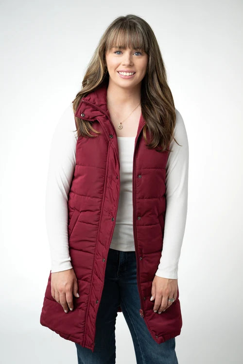 PREORDER  Michelle Mae | Harlow Long Vest | Burgundy