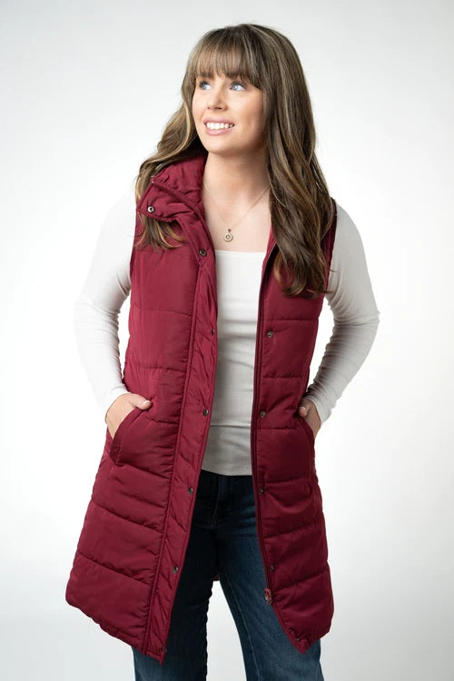 PREORDER  Michelle Mae | Harlow Long Vest | Burgundy