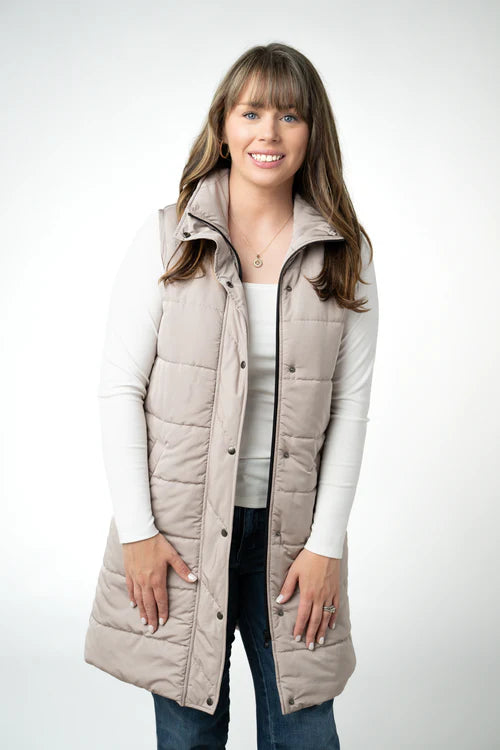 PREORDER  Michelle Mae | Harlow Long Vest | Latte - ETA END AUG