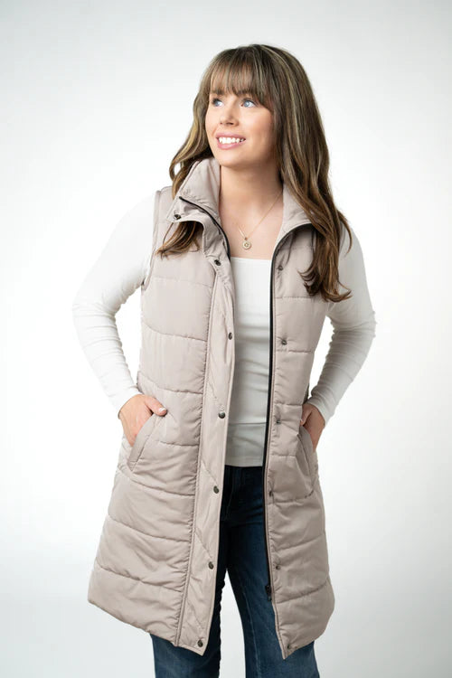 PREORDER  Michelle Mae | Harlow Long Vest | Latte - ETA END AUG