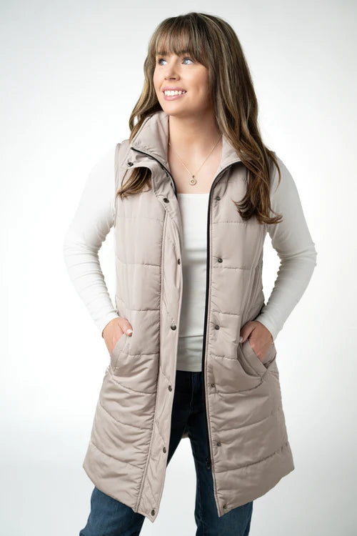 PREORDER  Michelle Mae | Harlow Long Vest | Latte - ETA END AUG