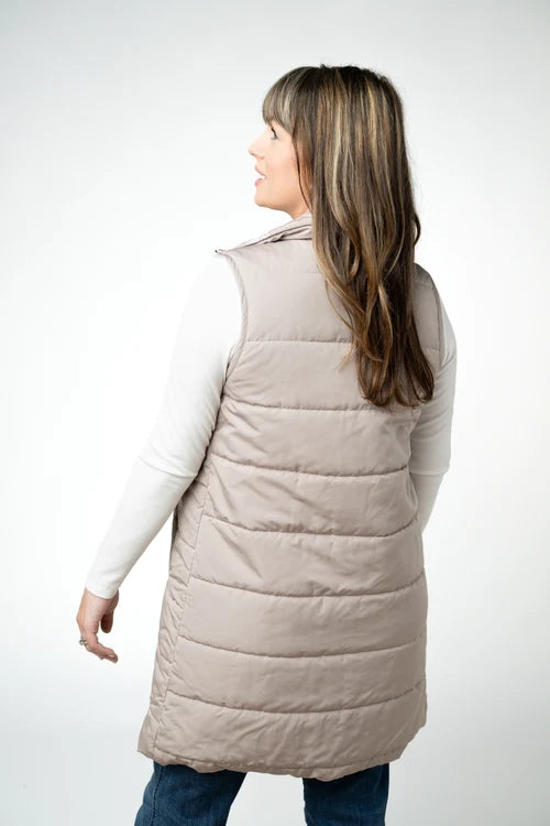PREORDER  Michelle Mae | Harlow Long Vest | Latte - ETA END AUG