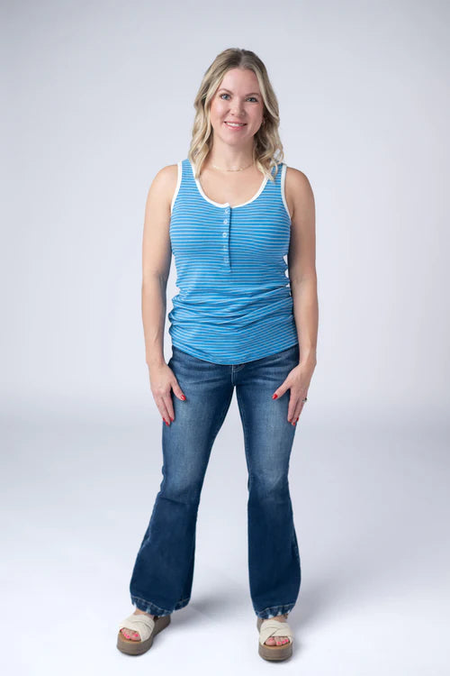 Michelle Mae | Shiloh Button Snap Tank | Ocean Blue