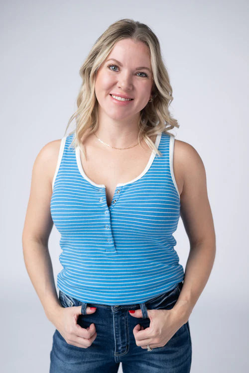 Michelle Mae | Shiloh Button Snap Tank | Ocean Blue