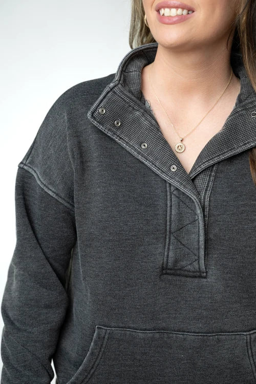 PREORDER  Michelle Mae | Jesse Vintage Wash Snap Pullover | Black