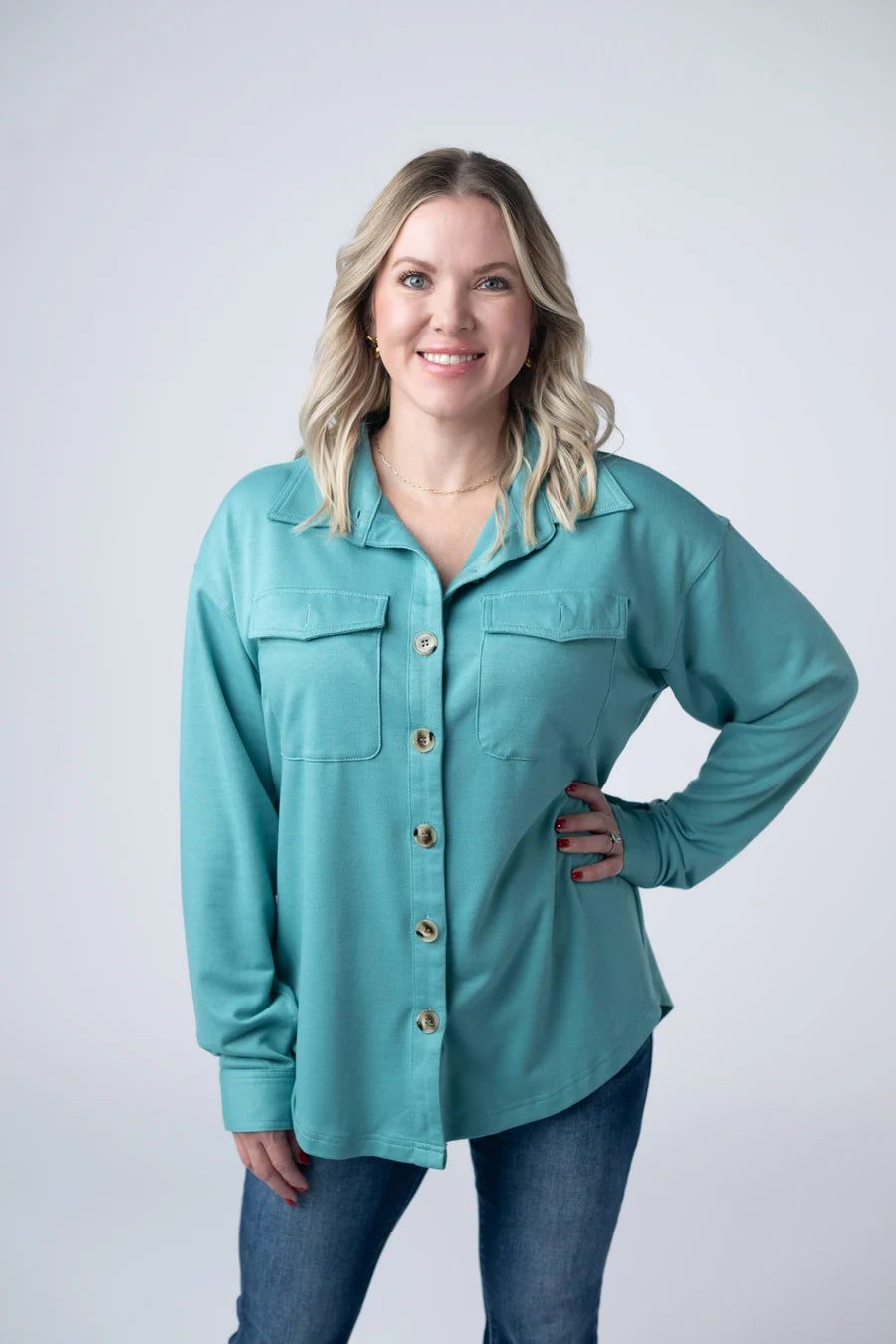 Michelle Mae | Brenna Button Down Top | Teal