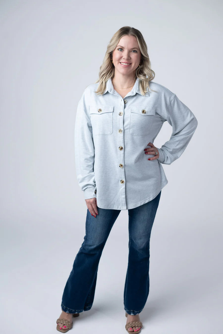 Michelle Mae | Brenna Button Down Top | Grey