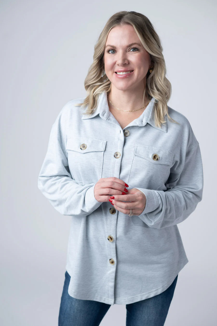 Michelle Mae | Brenna Button Down Top | Grey