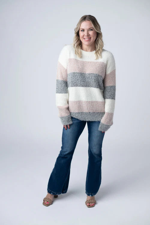 Michelle Mae | Cozy Block Sweater | Pink & Grey