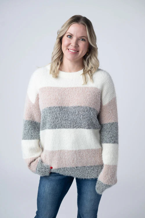 Michelle Mae | Cozy Block Sweater | Pink & Grey