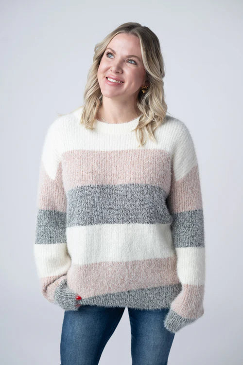 Michelle Mae | Cozy Block Sweater | Pink & Grey