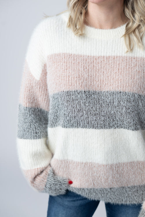 Michelle Mae | Cozy Block Sweater | Pink & Grey