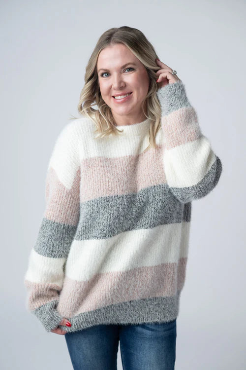 Michelle Mae | Cozy Block Sweater | Pink & Grey