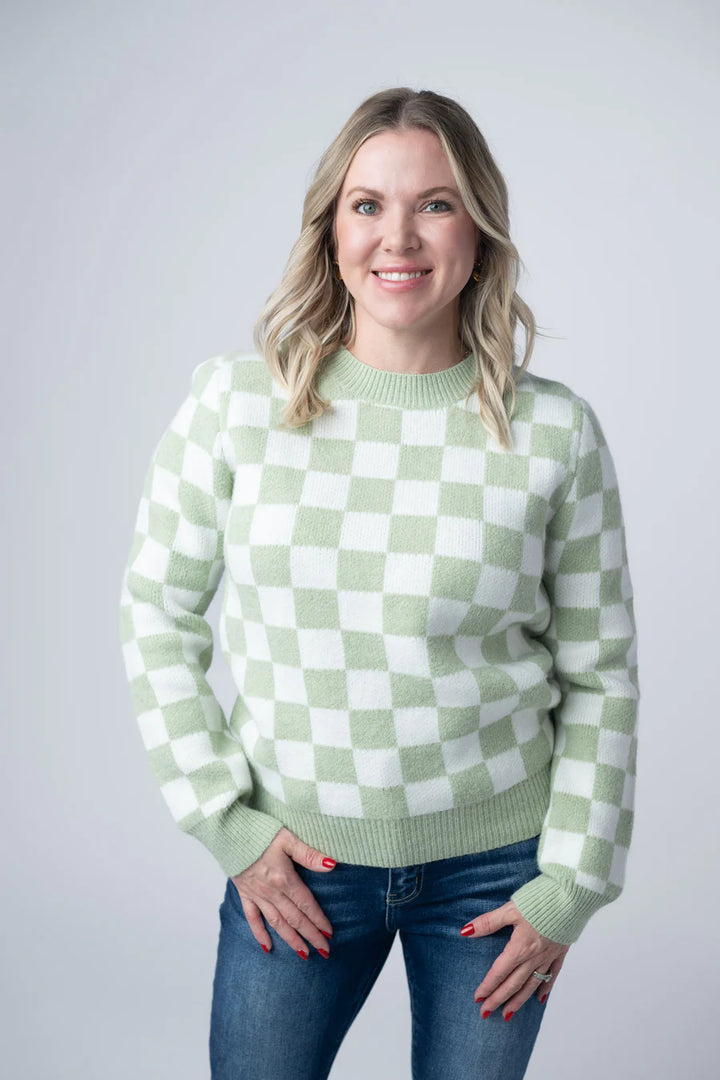 Michelle Mae | Checkered Sweater | Sage & White