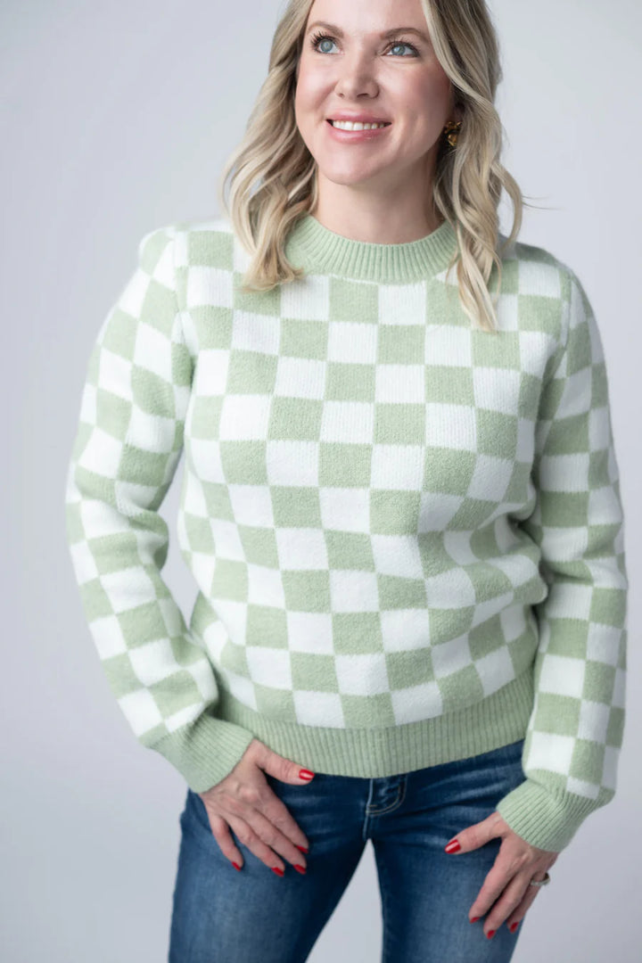 Michelle Mae | Checkered Sweater | Sage & White