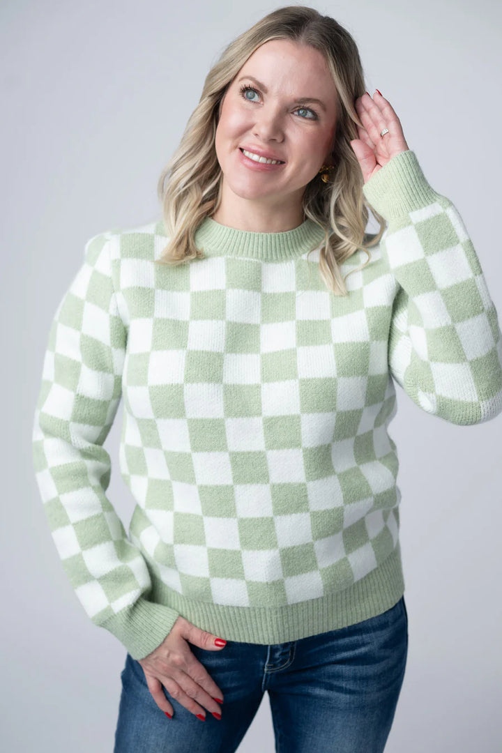 Michelle Mae | Checkered Sweater | Sage & White