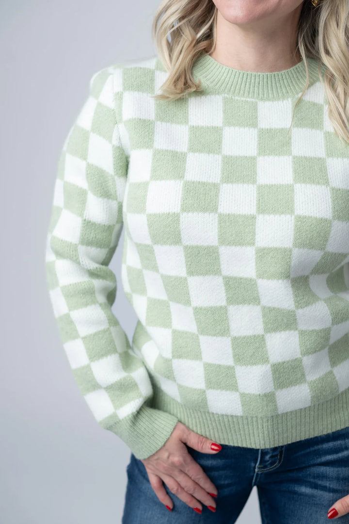 Michelle Mae | Checkered Sweater | Sage & White