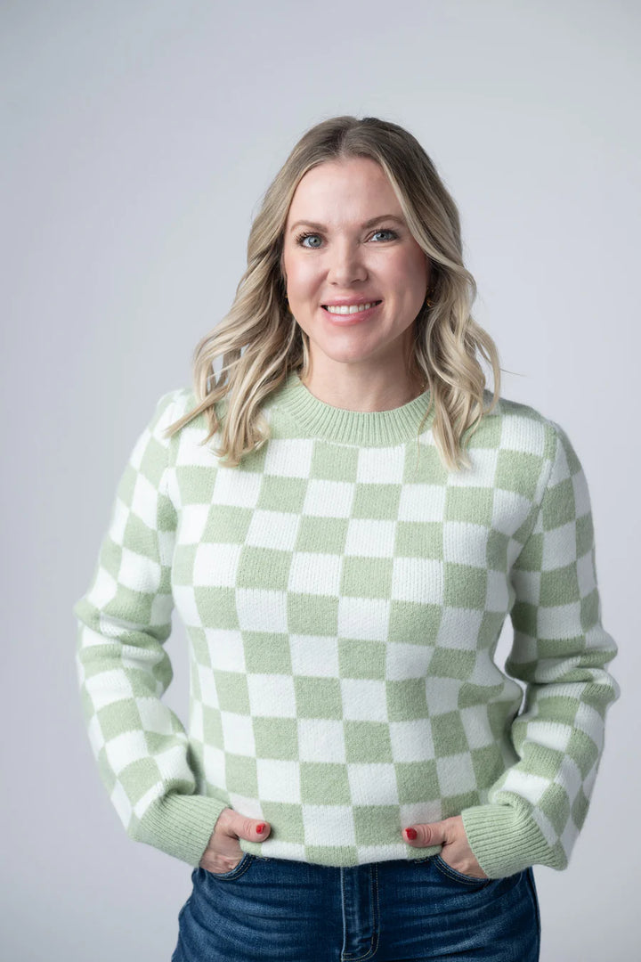 Michelle Mae | Checkered Sweater | Sage & White