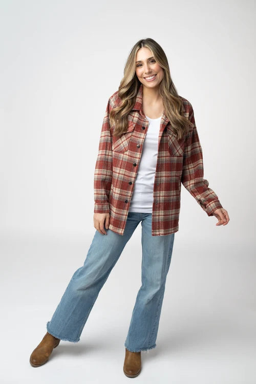 PREORDER  Michelle Mae | Norah Plaid Shacket | Brick Plaid