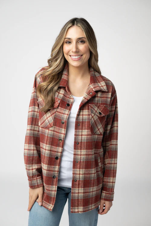 PREORDER  Michelle Mae | Norah Plaid Shacket | Brick Plaid